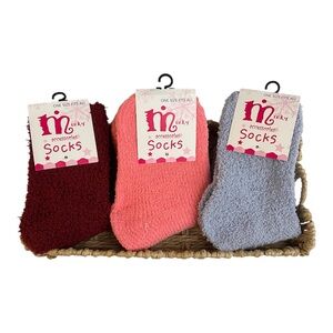 Minky Women's Fuzzy Socks - Burgundy, Coral, and Light Gray